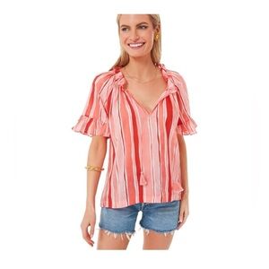 Tuckernuck Cassis Top XS NWT Sunrise Stripe Pink Ruffle Sleeve Cotton Blouse